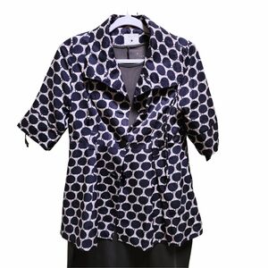 Vintage Blue and White Circle Pattern Pea Coat Size S